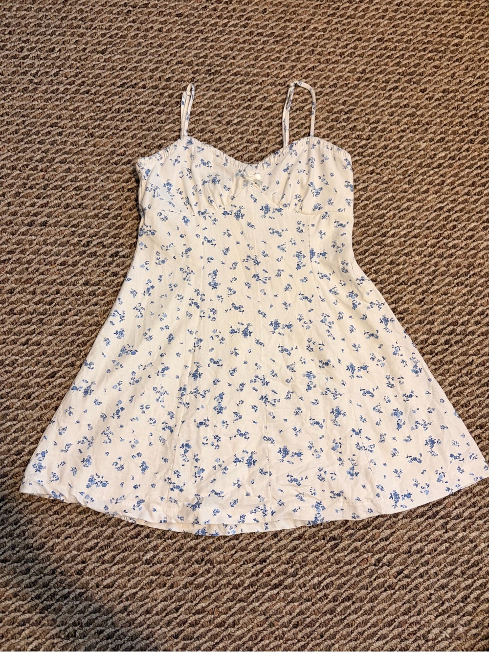 White and Blue Floral Spaghetti-Strap Kids Dress